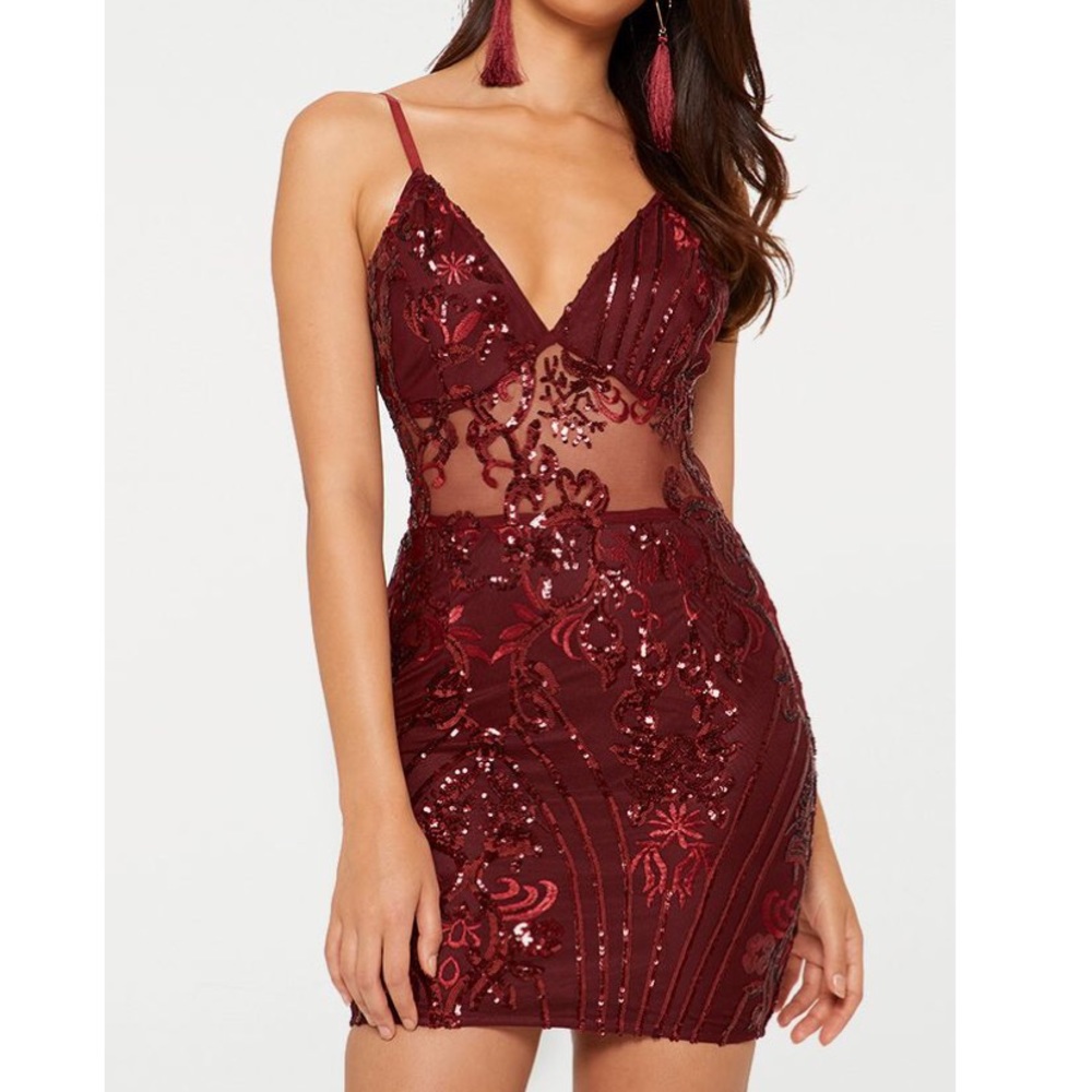 PrettyLittleThing Sheer Panel Sequin Bodycon Dress